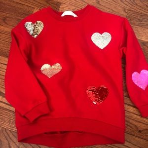 Girls red sequin heart sweatshirt.